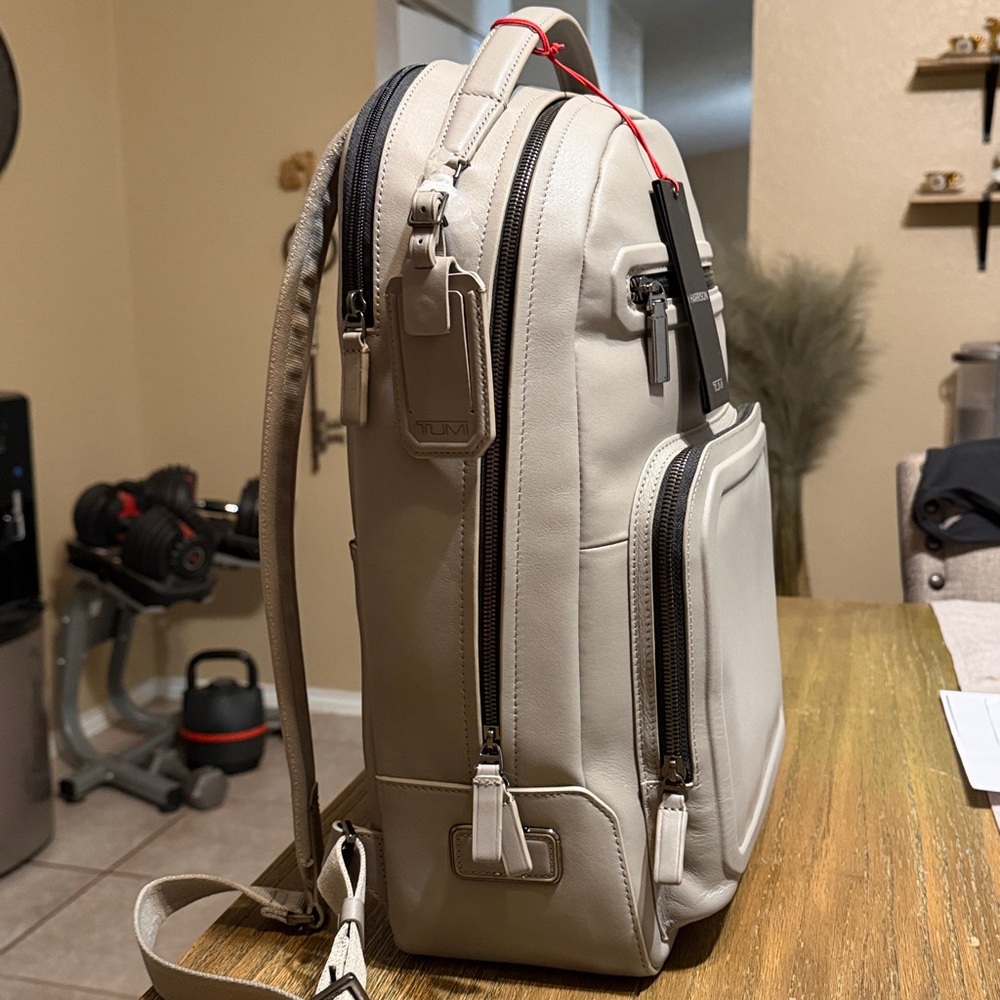 TUMI Limestone Backpack Warren Harrison Leather w/ Laptop Insert - Picture 5 of 10
